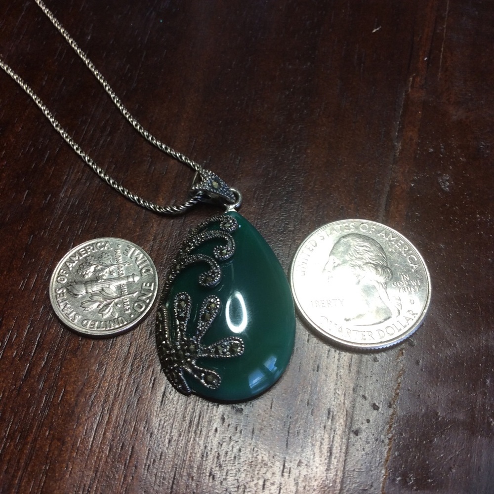 Jade and Marcasite Necklace - Picture 3 of 5